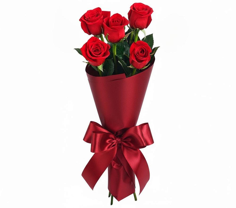 Букет 5 Красных роз Эдлесс Лав в Троицком Омской области