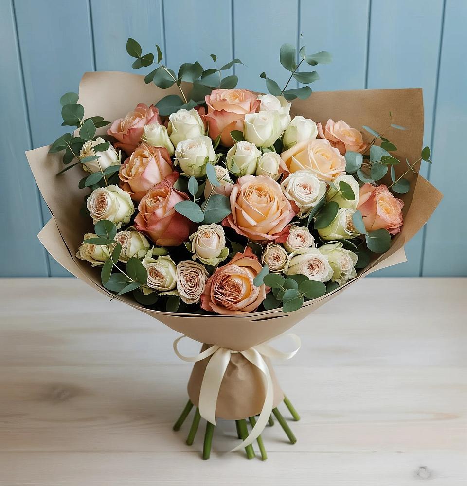 Букет цветов из: Альстромерии и Розы в Троицком Омской области