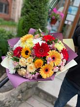 Букет цветов из:  Герберы, Ромашки, Хризантемы, Розы и Подсолнухи #REPLACE_PRED# Троицком Омской области