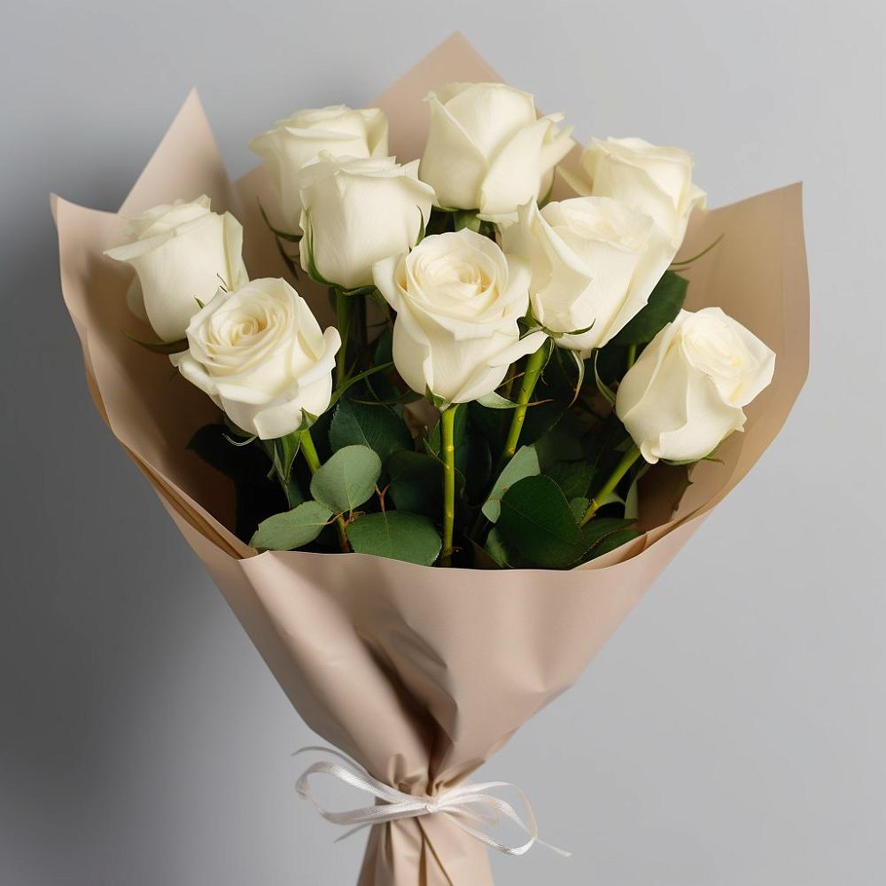 Букет 9 Белых роз Эдлесс Лав в Троицком Омской области