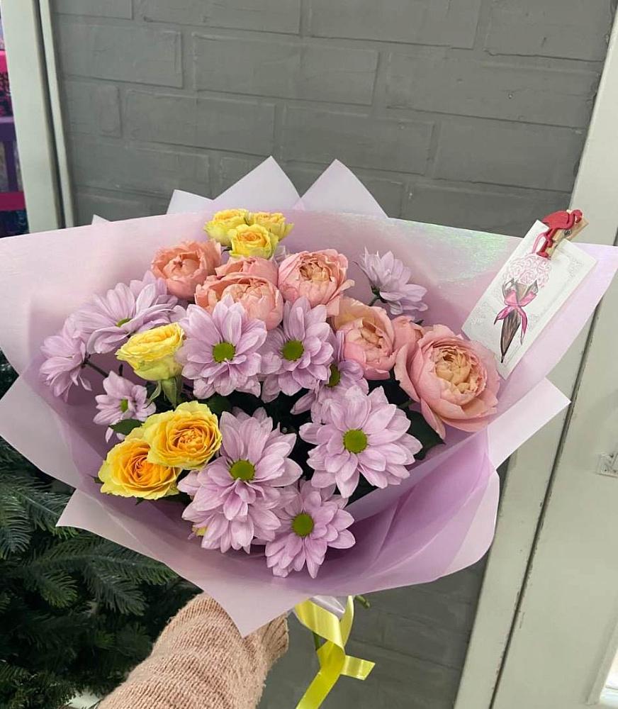 Букет цветов из: Хризантемы и Розы в Троицком Омской области