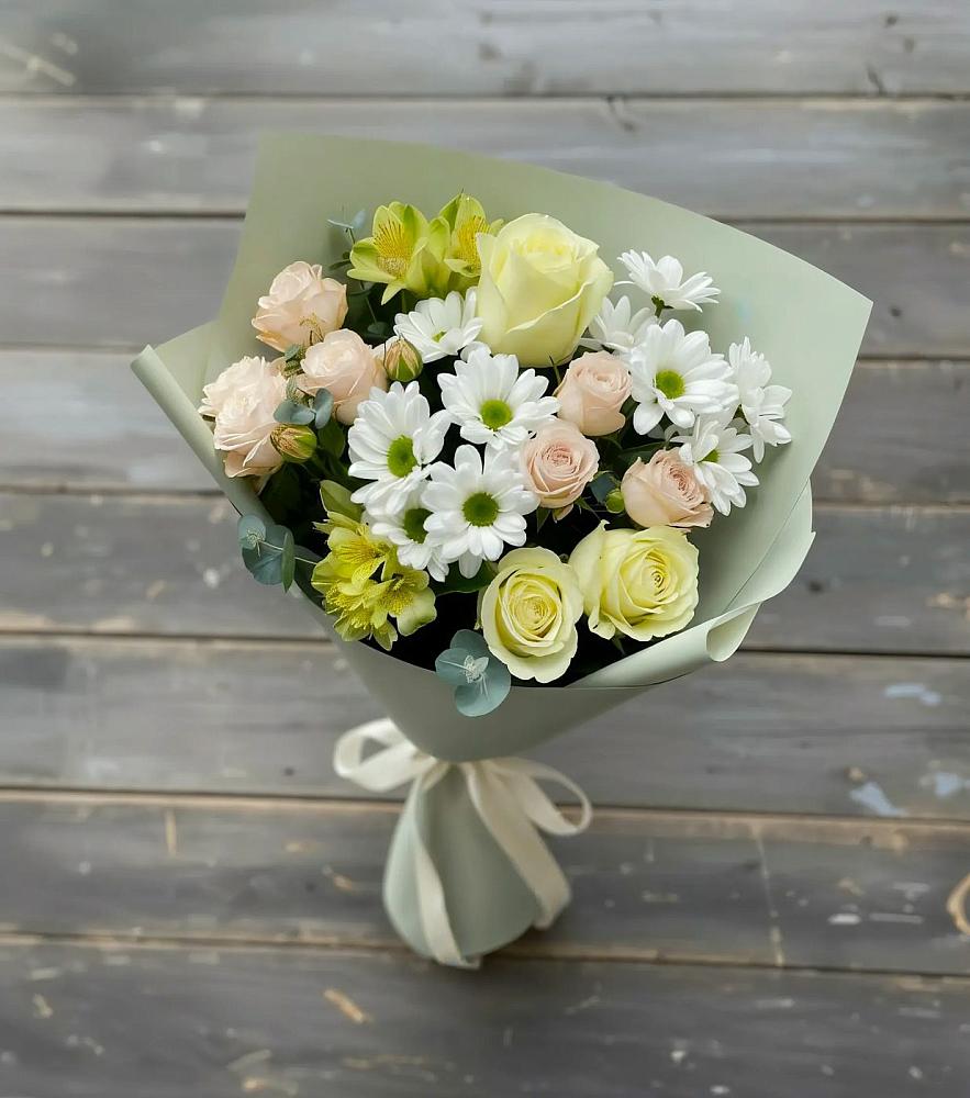 Букет цветов из: Альстромерии, Розы и Хризантемы в Троицком Омской области