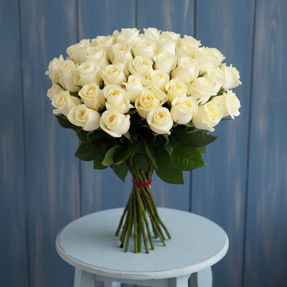 Букет 51 Белая роза Эдлесс Лав в Троицком Омской области