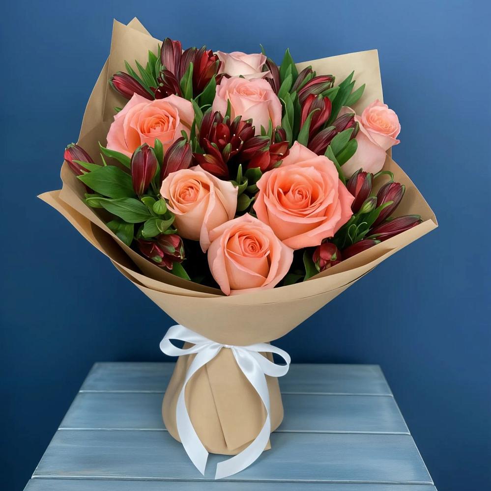 Букет цветов из: Розы и Альстромерии в Троицком Омской области