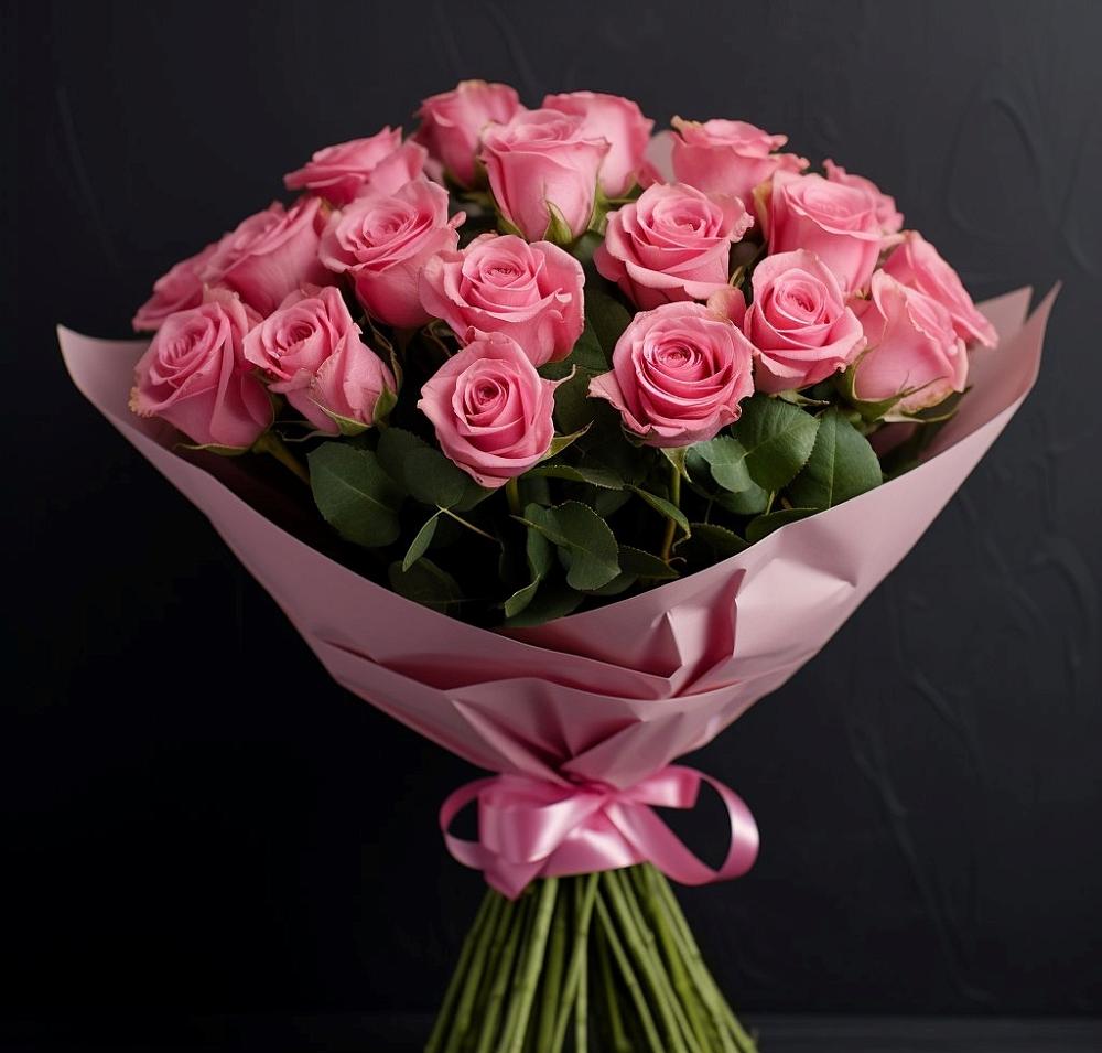 Букет 25 розовых роз в Троицком Омской области
