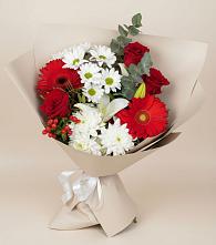 Букет цветов из:  Розы, Хризантемы, Герберы и Лилии #REPLACE_PRED# Троицком Омской области