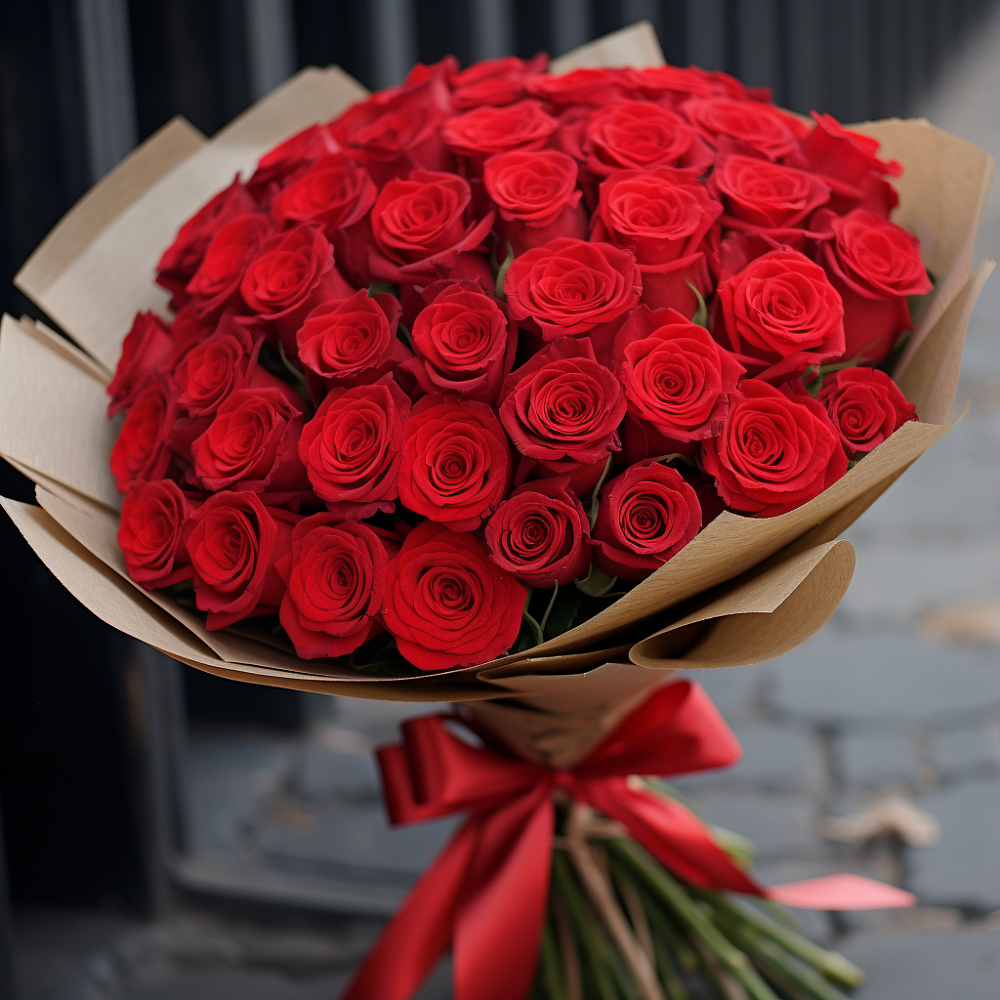 Букет 51 Красная роза Эдлесс Лав в Троицком Омской области