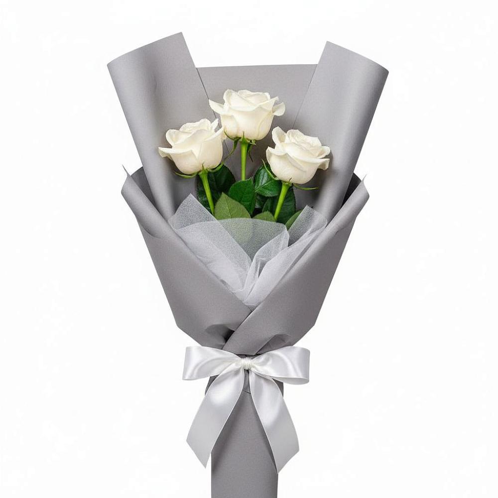 Букет 3 белые розы в Троицком Омской области