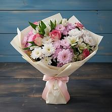 Букет цветов из:  Хризантемы, Альстромерии и Розы в Троицком Омской области