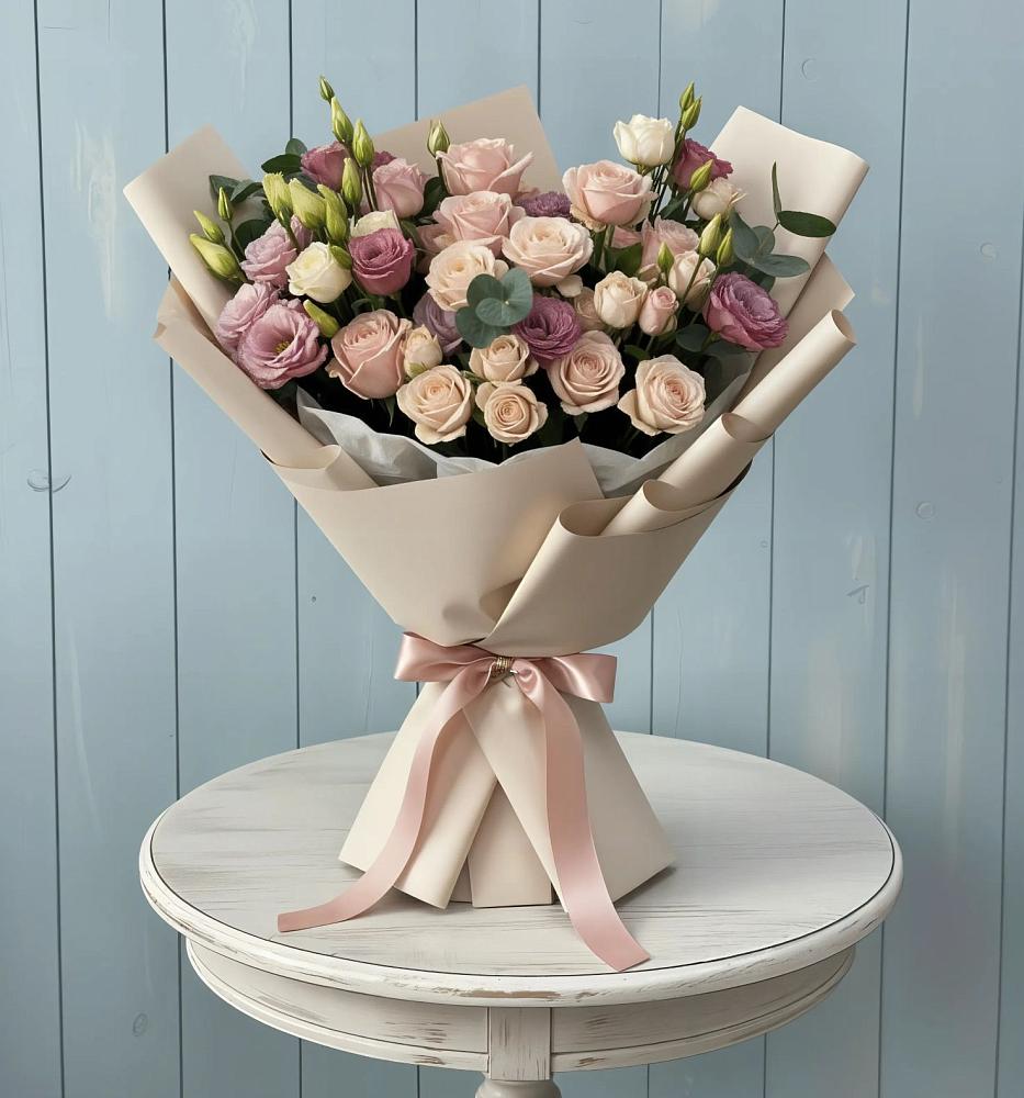 Букет цветов из: Розы и Лизиантусы в Троицком Омской области