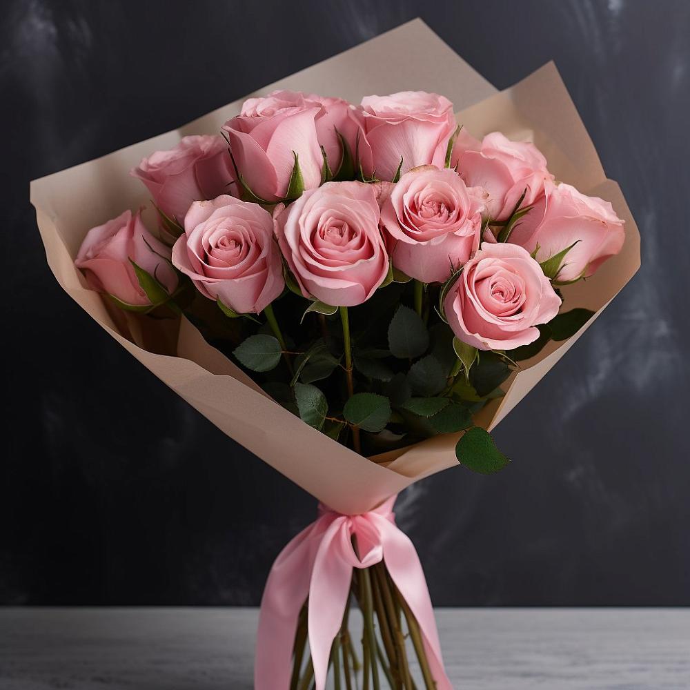 Букет 11 розовых роз в Троицком Омской области