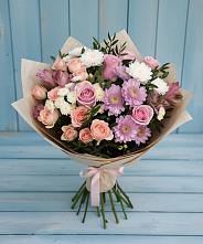 Букет цветов из:  Хризантемы, Розы и Альстромерии в Троицком Омской области