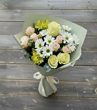 Букет цветов из:  Альстромерии, Розы и Хризантемы в Троицком Омской области