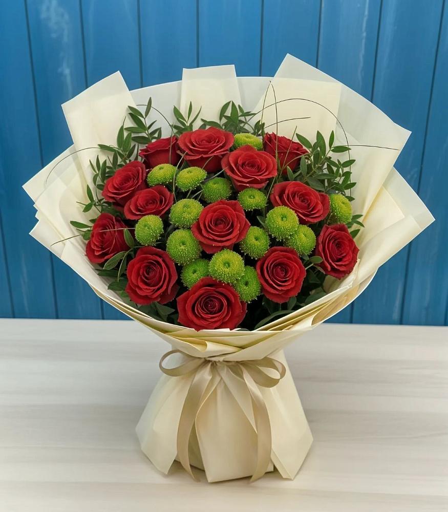 Букет цветов из: Розы и Хризантемы в Троицком Омской области