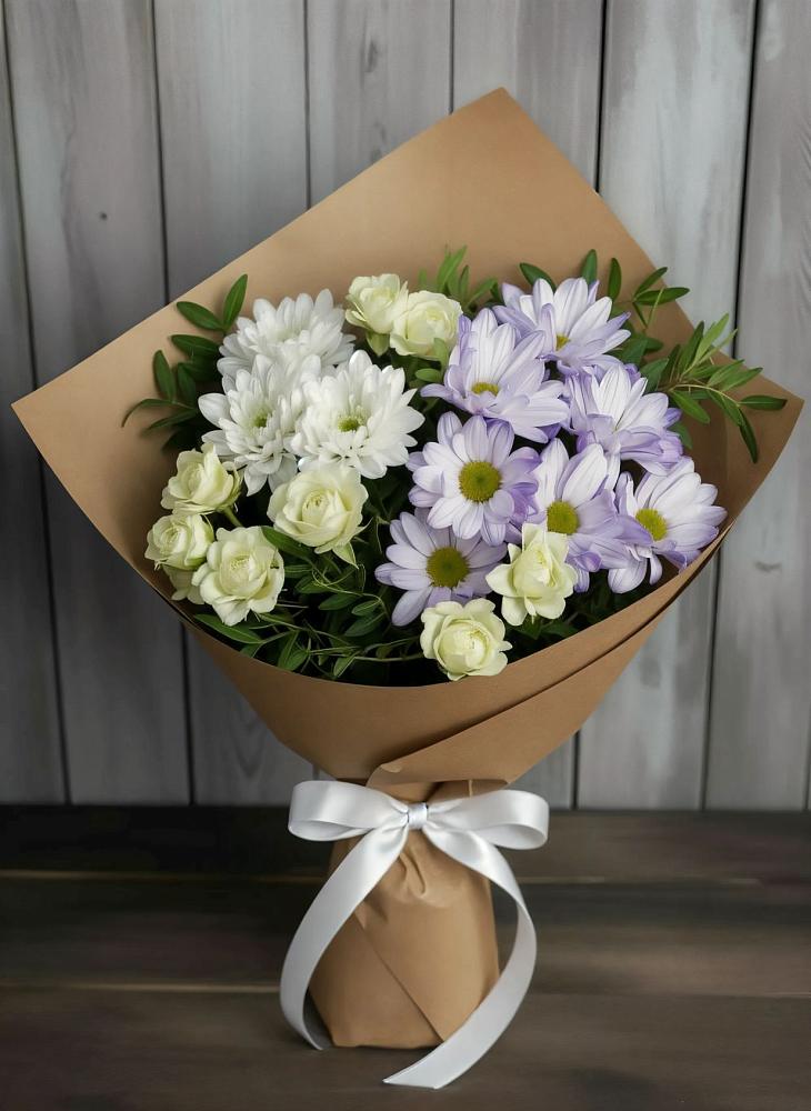 Букет цветов из: Хризантемы и Розы в Троицком Омской области